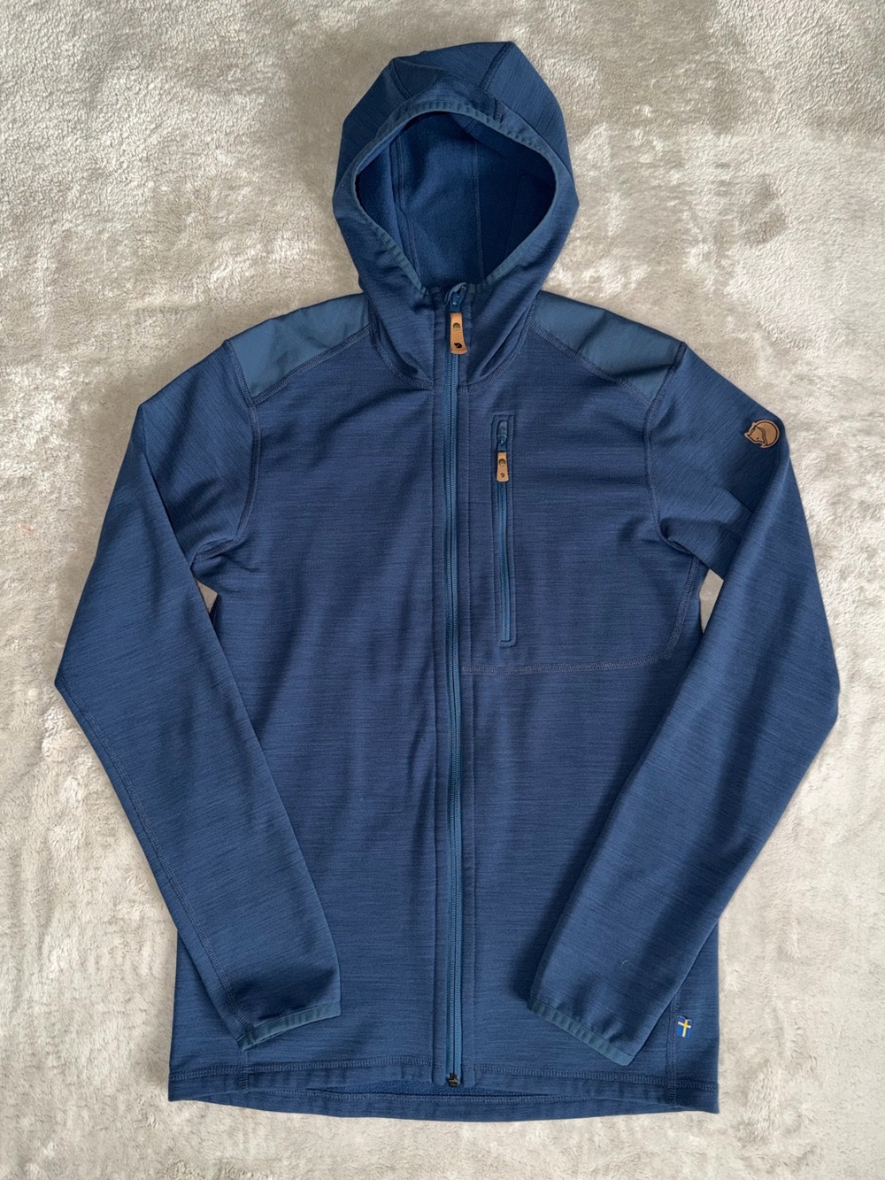 FJALLRAVEN Keb Fleece Hoodie Full Zip Jacket Men’s XS In Navy Trekking Hiking